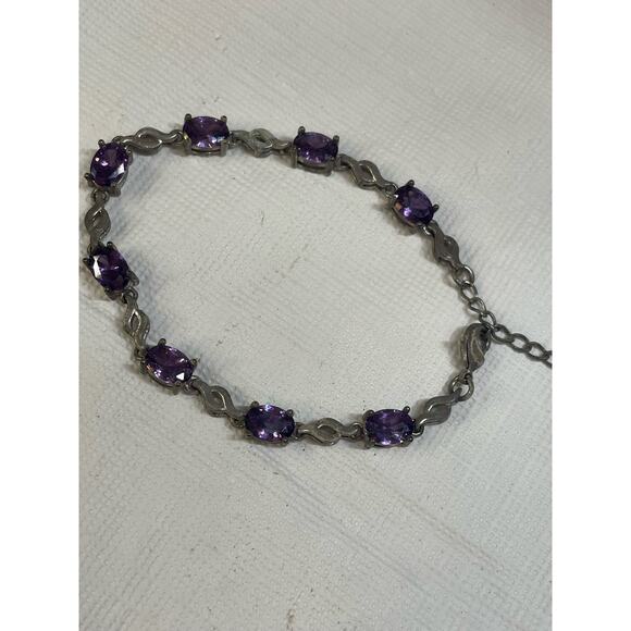 Sterling Silver Purple Stone Bracelet Adjustable - Picture 3 of 4